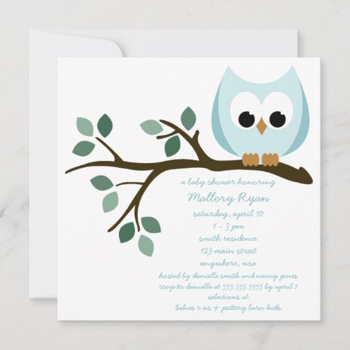 Blue Owl Baby Shower Invitation