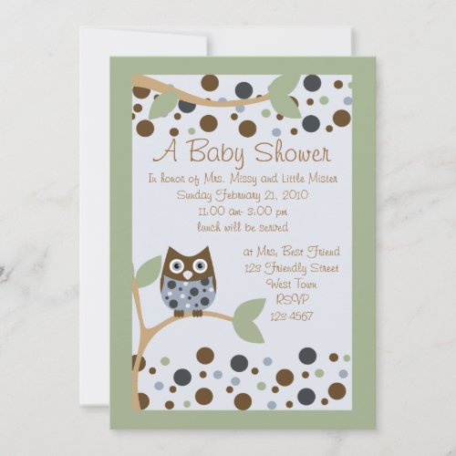 Blue Owl Baby Shower Invitation