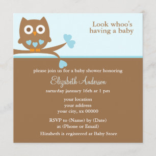 Blue Owl Baby Shower Invitation