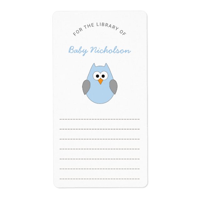 Blue Owl baby shower library bookplates (Front)