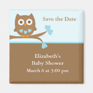 Blue Owl Baby Shower Save the Date Magnet