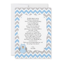 Blue Owl Baby shower thank you notes with poem