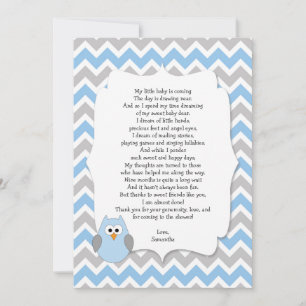 Blue Owl Baby shower thank you notes with poem