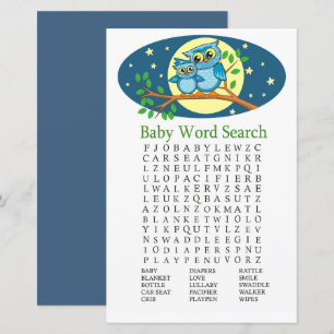 Blue Owl Baby Shower Word Search Game