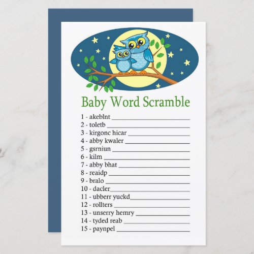 Blue Owl Baby word scramble game