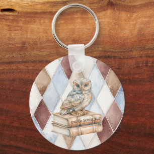 Blue Owl Be Seeing You Books Keychain