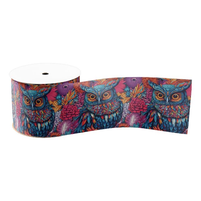 Blue Owl Bird Art  Grosgrain Ribbon (Spool)