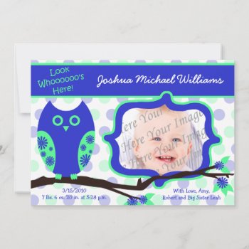 Blue Owl Birth Announcements by Joyful_Expressions at Zazzle