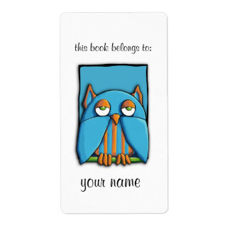 Blue Owl blue Bookplate Label