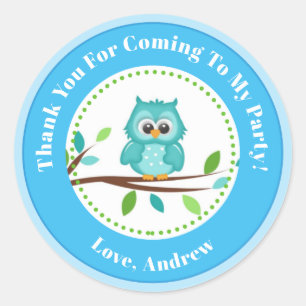 Blue Owl Boy Birthday Party Favor Stickers