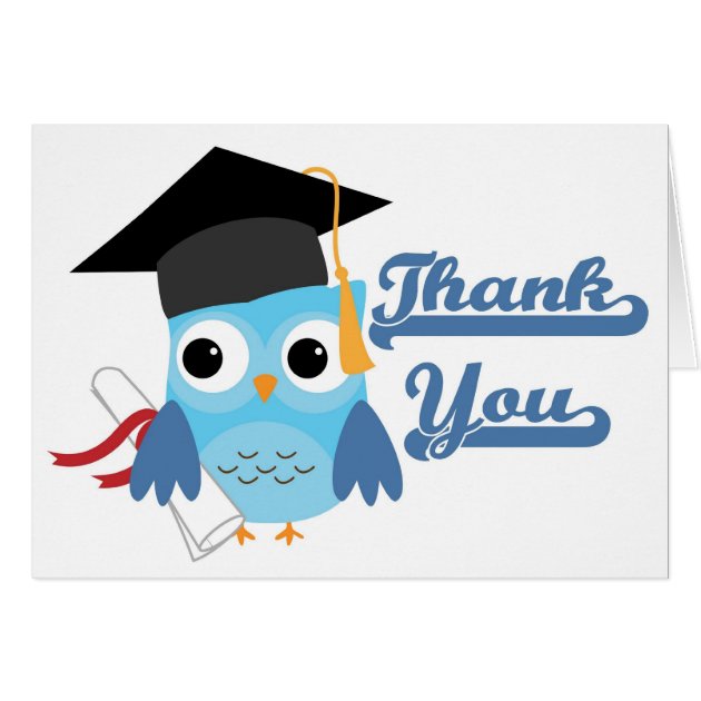 Blue Owl Cap & Diploma Graduation Thank You Card