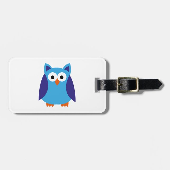 Blue owl cartoon luggage tag (Front Horizontal)