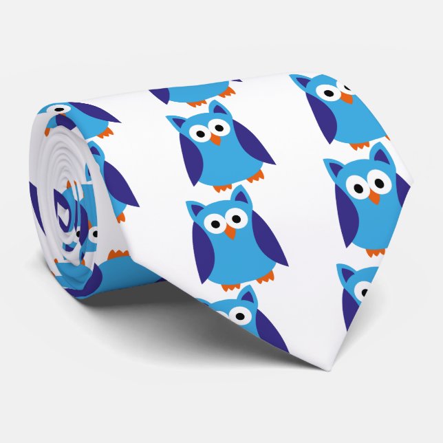 Blue owl cartoon neck tie (Rolled)