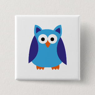 Blue owl cartoon pinback button