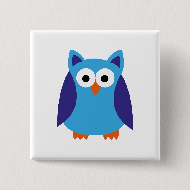 Blue owl cartoon pinback button (Front)