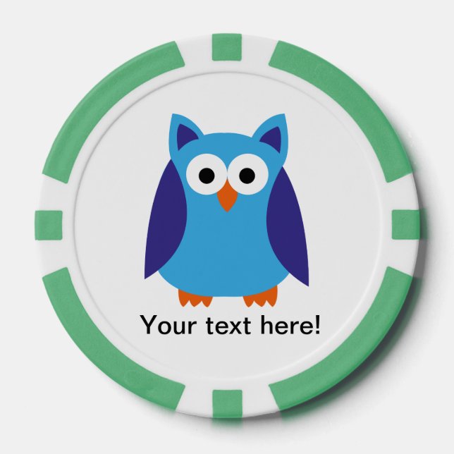 Blue owl cartoon poker chips (Front)