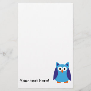 Blue owl cartoon stationery