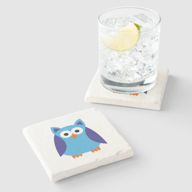 Blue owl cartoon stone coaster (Side)