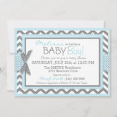 Blue Owl Chevron Print Baby Shower Invitation (Back)