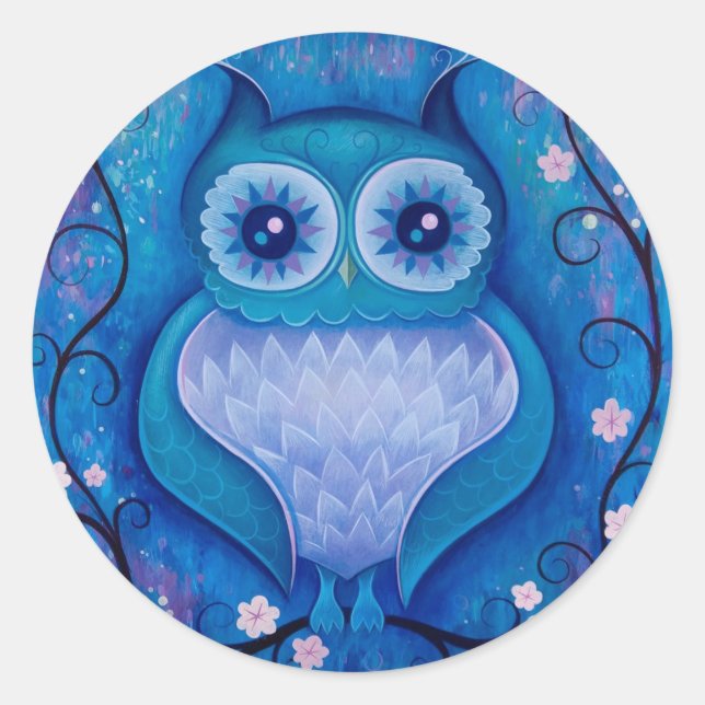blue owl classic round sticker (Front)