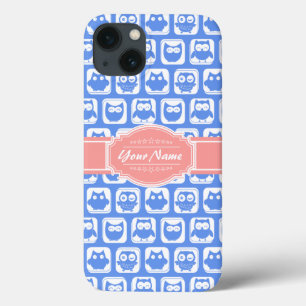 Blue Owl Coral Personalized Name iPhone 13 Case