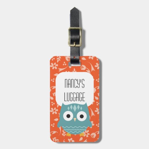 Blue Owl Cute Woodland Animal Luggage Tag