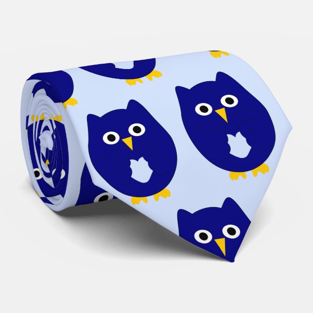 Blue Owl Design Any Colour Background Neck Tie (Rolled)