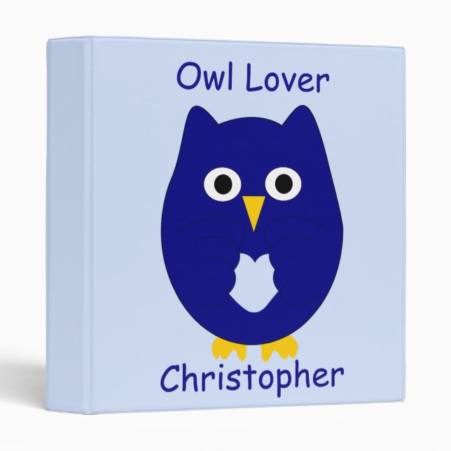 Blue Owl Design Any Colour Background Personalised 3 Ring Binder (Front/Spine)