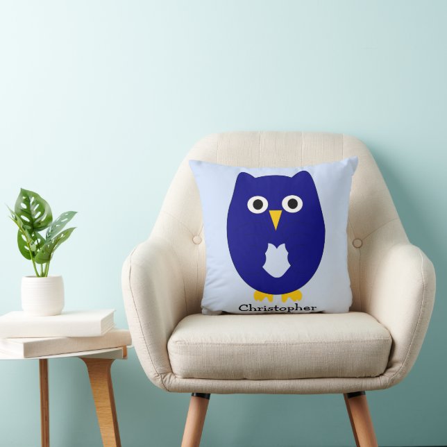 Blue Owl Design Any Colour Background Personalised Throw Pillow (Chair)