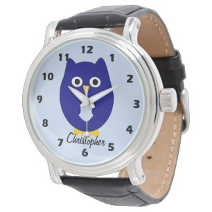 Blue Owl Design Any Colour Background Personalised Watch