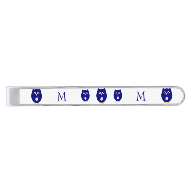 Blue Owl Design Monogrammed Silver Finish Tie Bar (Front)
