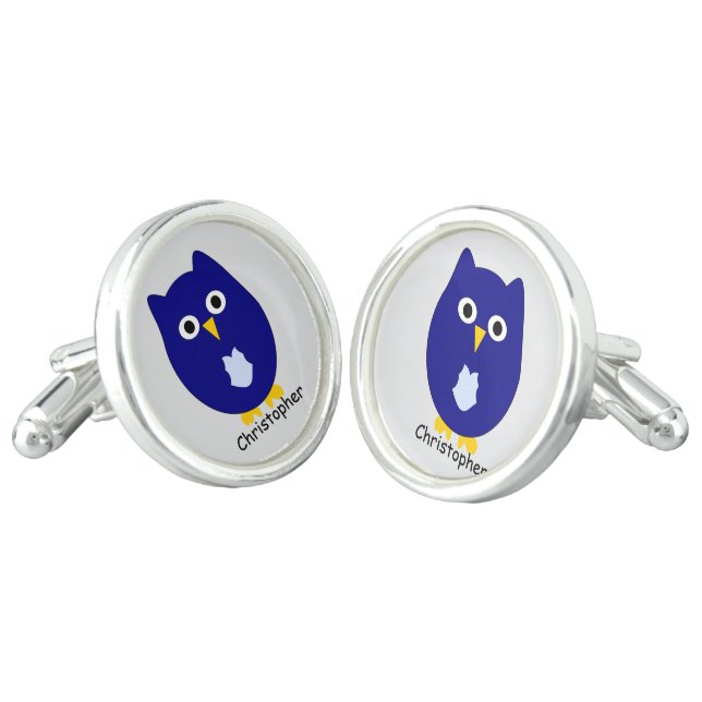 Blue Owl Design Personalised Cufflinks (Angled)