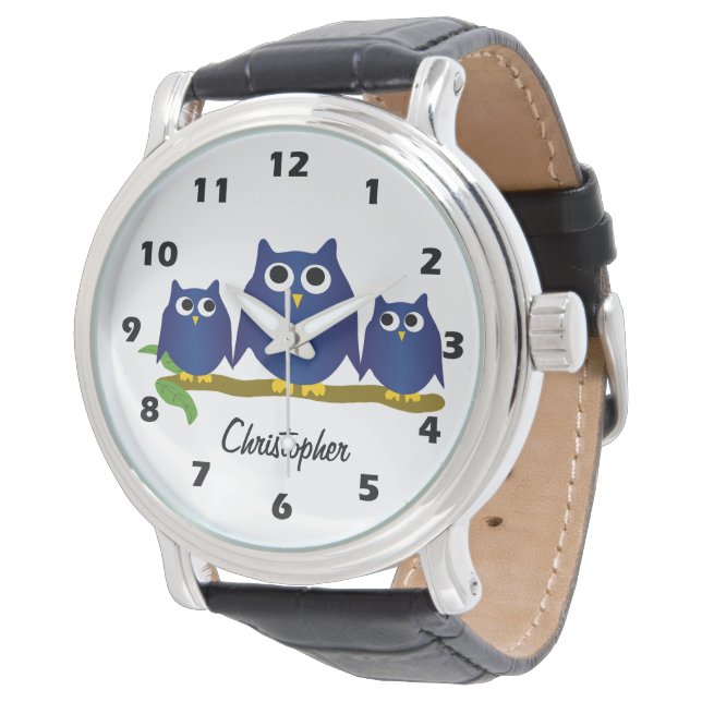 Blue Owl Design Personalised Watch (Angled)