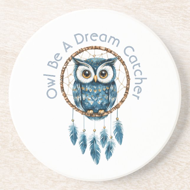 Blue Owl Dream Catcher Coaster (Front)