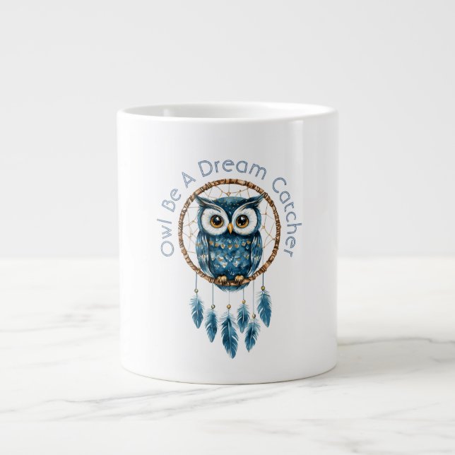 Blue Owl Dream Catcher Giant Coffee Mug (Front)