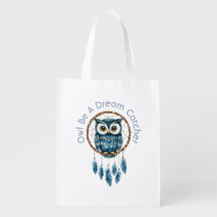Blue Owl Dream Catcher Grocery Bag
