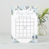 Blue Owl Floral Baby Shower Bingo Game Card