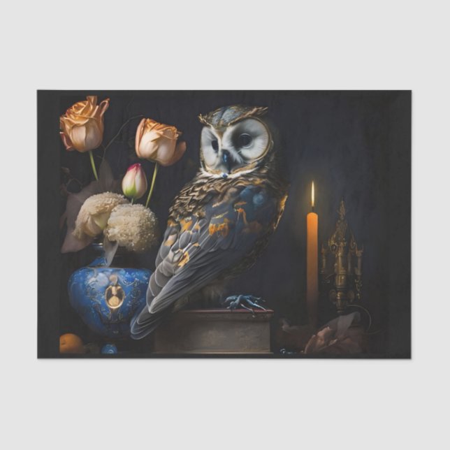 Blue Owl & Flowers Tissue Paper (Front)