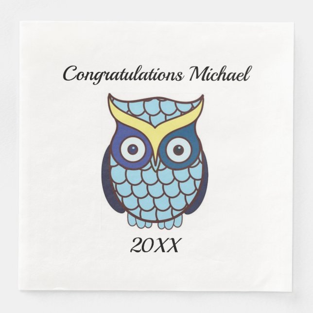 Blue Owl  Graduation Personalized Paper Dinner Napkins (Front)