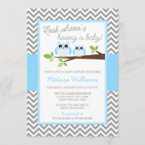 Blue Owl Gray Chevron Boy Baby Shower Invitation