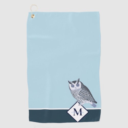 Blue Owl Gray Monogram name Bath  Golf Towel