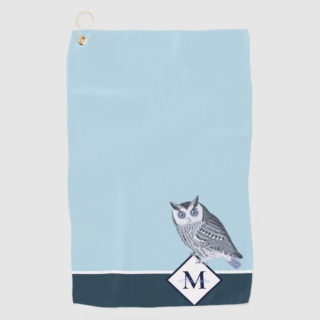 Blue Owl Gray Monogram name Bath  Golf Towel (Front)