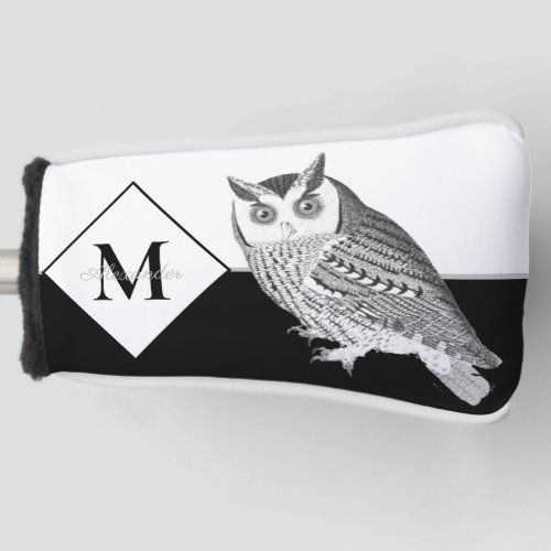 Blue Owl Gray Monogram name Golf Head Cover