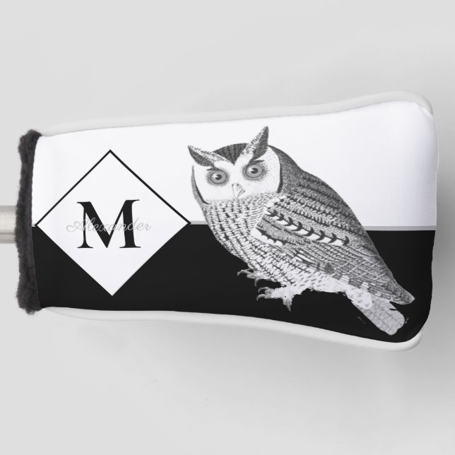 Blue Owl Gray Monogram name Golf Head Cover (Front)