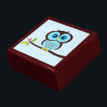 Blue Owl Illustration Gift Box<br><div class="desc">Custom keepsake box features a beautiful vector illustration of an owl perched on a tree branch.</div>