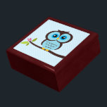 Blue Owl Illustration Gift Box<br><div class="desc">Custom keepsake box features a beautiful vector illustration of an owl perched on a tree branch.</div>