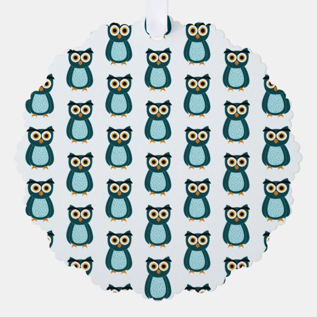 Blue Owl illustration Ornament Card (Front)