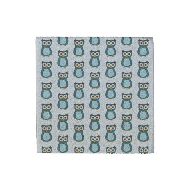 Blue Owl illustration Stone Magnet (Front)
