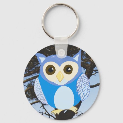 Blue Owl in a Tree Keychain