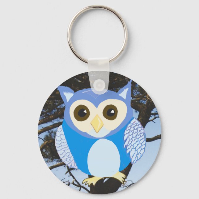 Blue Owl in a Tree Keychain (Front)